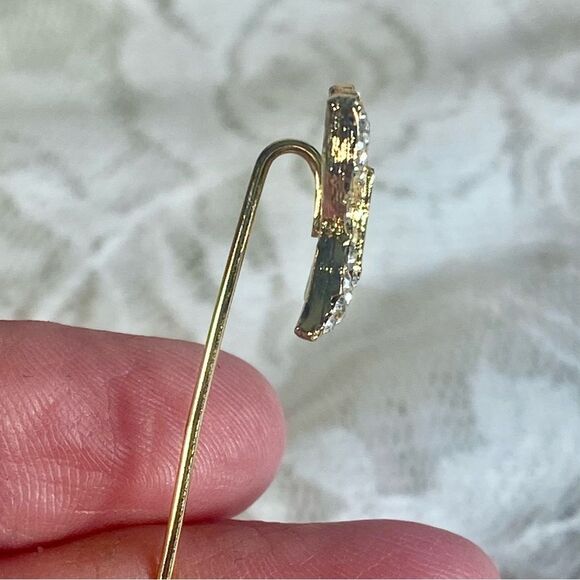 Vintage Butterfly Stick Pin Gold Tone with Embedded Rhinestones - Picture 2 of 4